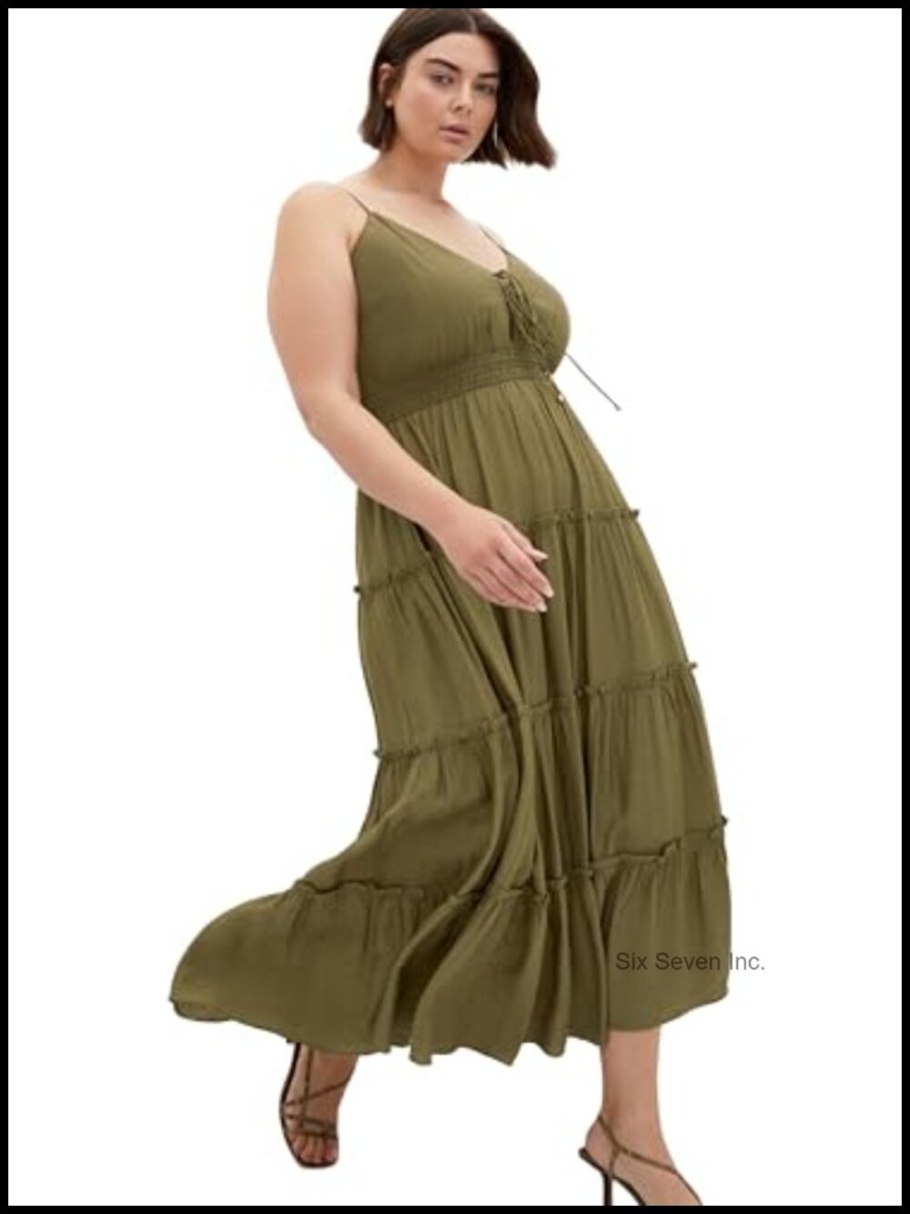Women Plus Size Maxi Dress V-Neck Lace-Up Crochet A-Line